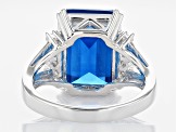 Blue Lab Created Spinel and White Cubic Zirconia Rhodium Over Sterling Silver Ring 9.09ctw