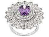 Purple And White Cubic Zirconia Rhodium Over Sterling Silver Ring 6.32ctw
