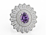 Purple And White Cubic Zirconia Rhodium Over Sterling Silver Ring 6.32ctw