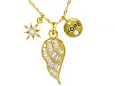 White Cubic Zirconia 18K Yellow Gold Over Sterling Silver Inspirational Pendant With Chain 1.37ctw