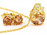 Champagne And White Cubic Zirconia 18K Yellow Gold Over Silver Pendant With Chain And Earrings