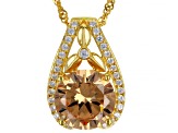 Champagne And White Cubic Zirconia 18K Yellow Gold Over Silver Pendant With Chain And Earrings