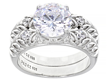 Picture of White Cubic Zirconia Rhodium Over Sterling Silver Ring With Band 4.57ctw