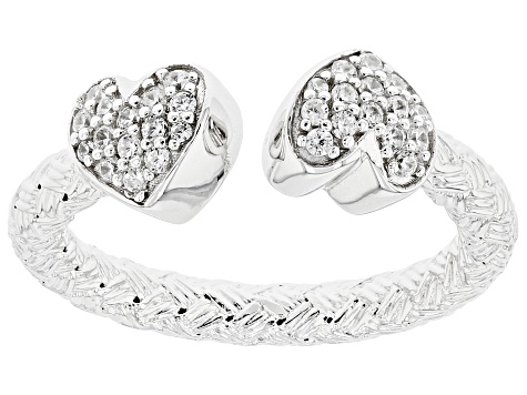White Cubic Zirconia Rhodium Over Sterling Silver Heart Band Ring 0.45ctw
