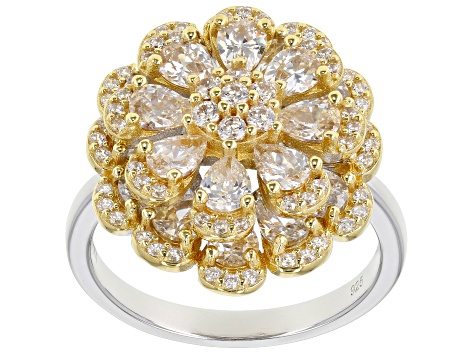 White Cubic Zirconia Rhodium And 18K Yellow Gold Over Sterling Silver Ring 5.82ctw