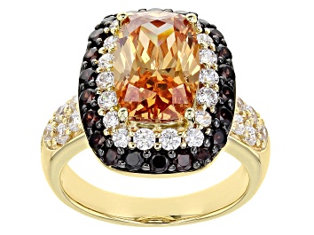 Picture of Champagne, Mocha, And White Cubic Zirconia 18K Yellow Gold Over Sterling Silver Ring 8.52ctw