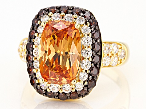 Champagne, Mocha, And White Cubic Zirconia 18K Yellow Gold Over Sterling Silver Ring 8.52ctw