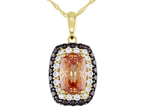 Champagne, Mocha, And White Cubic Zirconia 18K Yellow Gold Over Sterling Silver Pendant With Chain