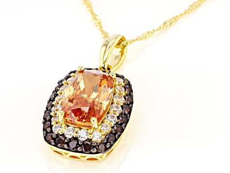 Champagne, Mocha, And White Cubic Zirconia 18K Yellow Gold Over Sterling Silver Pendant With Chain