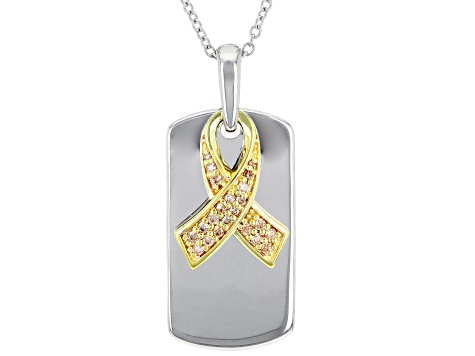 Champagne Cubic Zirconia Rhodium And 18K Yellow Gold Over Sterling Silver Pendant With Chain 0.41ctw