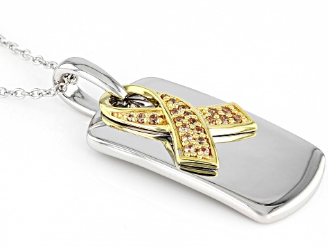 Champagne Cubic Zirconia Rhodium And 18K Yellow Gold Over Sterling Silver Pendant With Chain 0.41ctw