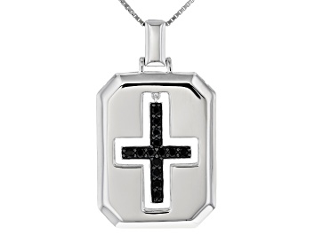 Picture of Black Cubic Zirconia Rhodium Over Sterling Silver Cross Pendant With Chain 1.29ctw