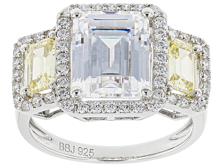 Yellow And White Cubic Zirconia Rhodium Over Sterling Silver Ring 8.73ctw