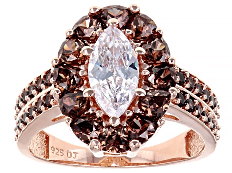Mocha And White Cubic Zirconia 18K Rose Gold Over Sterling Silver Ring 4.23ctw