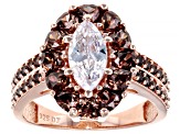 Mocha And White Cubic Zirconia 18K Rose Gold Over Sterling Silver Ring 4.23ctw
