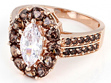 Mocha And White Cubic Zirconia 18K Rose Gold Over Sterling Silver Ring 4.23ctw