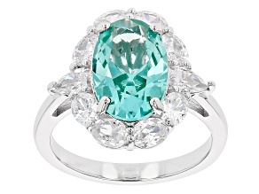 Lab Created Green Spinel And White Cubic Zirconia Rhodium Over Sterling Silver Ring 6.05ctw