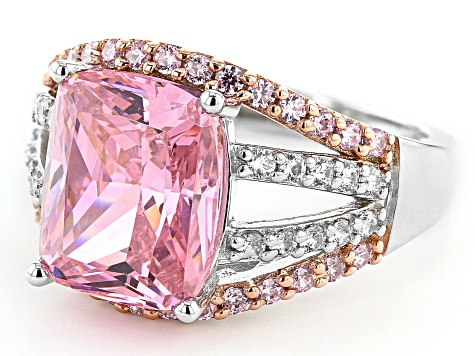 Pink And White Cubic Zirconia Rhodium And 14K Rose Gold Over Sterling Silver Ring 11.32ctw