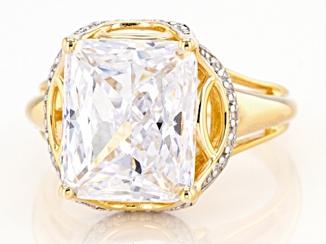 White Cubic Zirconia Rhodium And 18K Yellow Gold Over Sterling Silver Ring 12.04ctw