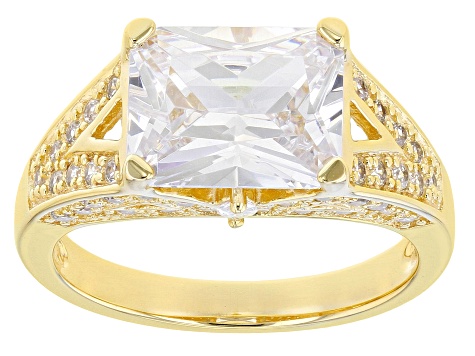 White Cubic Zirconia 18K Yellow Gold Over Sterling Silver Ring 7.29ctw