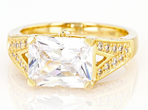 White Cubic Zirconia 18K Yellow Gold Over Sterling Silver Ring