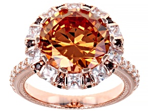 Champagne, Mocha, And White Cubic Zirconia 18K Rose Gold Over Sterling Silver Ring 13.74ctw