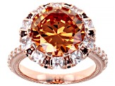 Champagne, Mocha, And White Cubic Zirconia 18K Rose Gold Over Sterling Silver Ring 13.74ctw