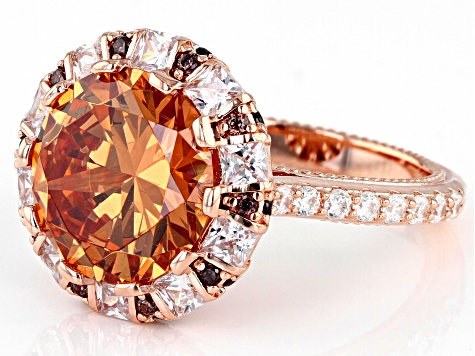Champagne, Mocha, And White Cubic Zirconia 18K Rose Gold Over Sterling Silver Ring 13.74ctw