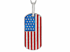 White Cubic Zirconia Rhodium Over Sterling Silver Flag Pendant With Chain 1.06ctw