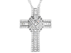 White Cubic Zirconia Rhodium Over Sterling Silver Cross Pendant With Chain 1.60ctw