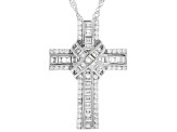 White Cubic Zirconia Rhodium Over Sterling Silver Cross Pendant With Chain 1.60ctw