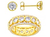 White Cubic Zirconia 18K Yellow Gold Over Sterling Silver Ring And Earrings 9.30ctw
