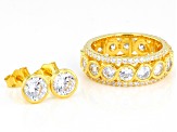 White Cubic Zirconia 18K Yellow Gold Over Sterling Silver Ring And Earrings 9.30ctw