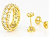 White Cubic Zirconia 18K Yellow Gold Over Sterling Silver Ring And Earrings 9.30ctw