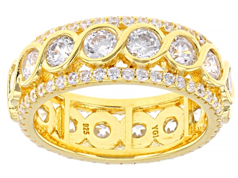 White Cubic Zirconia 18K Yellow Gold Over Sterling Silver Ring And Earrings 9.30ctw
