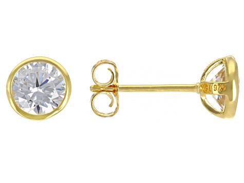 White Cubic Zirconia 18K Yellow Gold Over Sterling Silver Ring And Earrings 9.30ctw