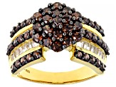 Mocha And White Cubic Zirconia 18K Yellow Gold Over Sterling Silver Ring 3.81ctw