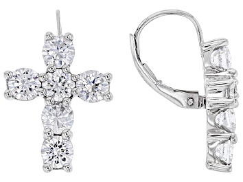 Picture of White Cubic Zirconia Rhodium Over Sterling Silver Cross Earrings 5.38ctw