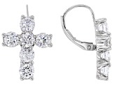 White Cubic Zirconia Rhodium Over Sterling Silver Cross Earrings 5.38ctw
