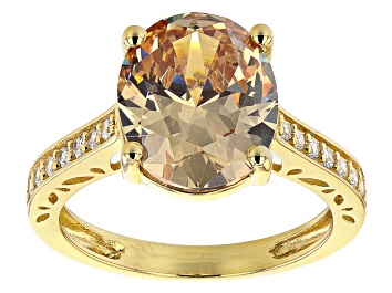Picture of Champagne And White Cubic Zirconia 18K Yellow Gold Over Sterling Silver Ring 8.53ctw