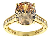 Champagne And White Cubic Zirconia 18K Yellow Gold Over Sterling Silver Ring 8.53ctw