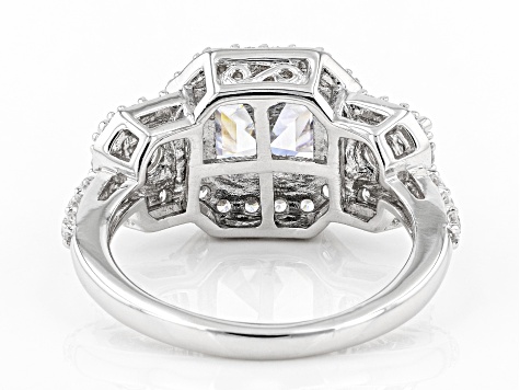White Cubic Zirconia Platinum Over Sterling Silver Asscher Cut Ring 6.36ctw