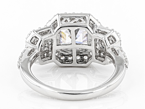 White Cubic Zirconia Platinum Over Sterling Silver Asscher Cut Ring 6.36ctw