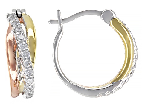 White Cubic Zirconia Rhodium And 18K Yellow And Rose Gold Over Sterling Silver Earrings 0.64ctw