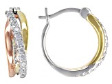White Cubic Zirconia Rhodium And 18K Yellow And Rose Gold Over Sterling Silver Earrings 0.64ctw