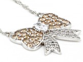 Champagne And White Cubic Zirconia Rhodium Over Sterling Silver Bow Necklace 4.89ctw