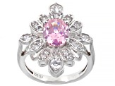 Pink And White Cubic Zirconia Rhodium Over Sterling Silver Ring 4.17ctw