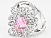 Pink And White Cubic Zirconia Rhodium Over Sterling Silver Ring 4.17ctw