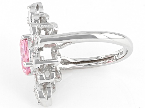 Pink And White Cubic Zirconia Rhodium Over Sterling Silver Ring 4.17ctw