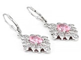 Pink And White Cubic Zirconia Rhodium Over Sterling Silver Earrings 5.37ctw
